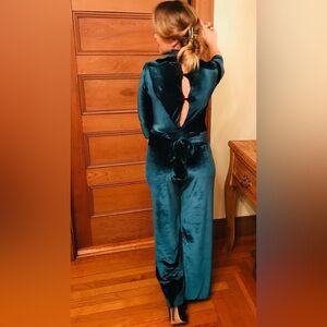 Elegant Teal Velvet Jumpsuit